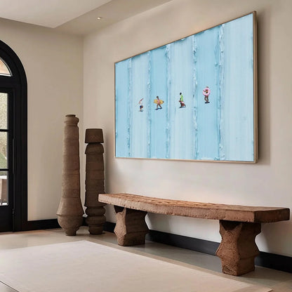 SURF STRIPES: Minimalist Beach Impasto Painting | black frame version on white wall