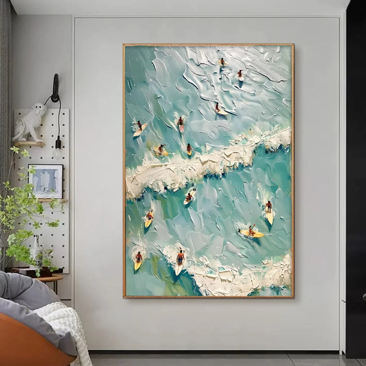 SURF'S UP: Textured Aerial View of Surfers Oil Painting | Abstract closeup, raised brushwork detail