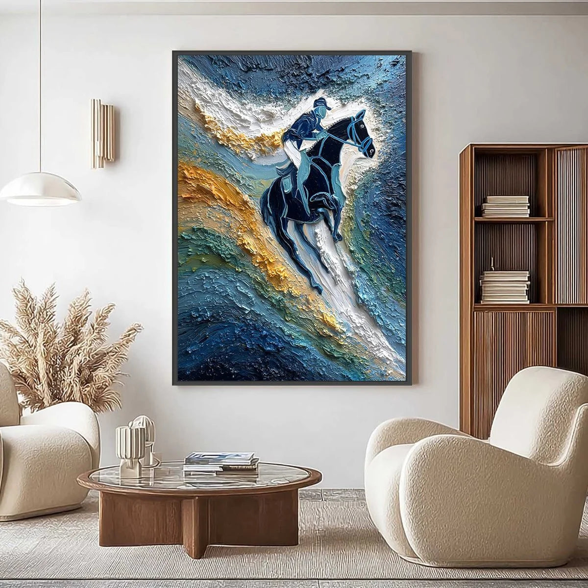 SURGE OF POWER: Textured Impasto Equestrian Horse Sport Oil Painting | Abstract closeup, raised brushwork detail
