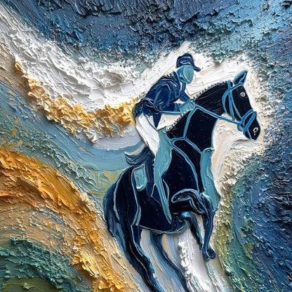SURGE OF POWER: Textured Impasto Equestrian Horse Sport Oil Painting | rectangular format, hand-painted canvas edge