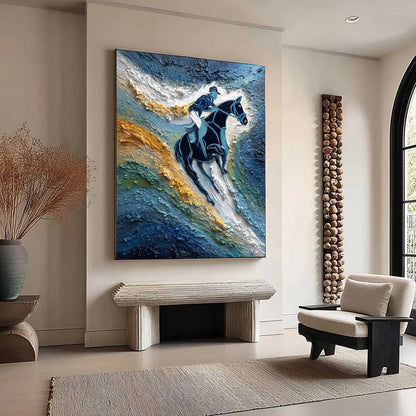 SURGE OF POWER: Textured Impasto Equestrian Horse Sport Oil Painting | multi-color palette, original oil on stretched canvas art