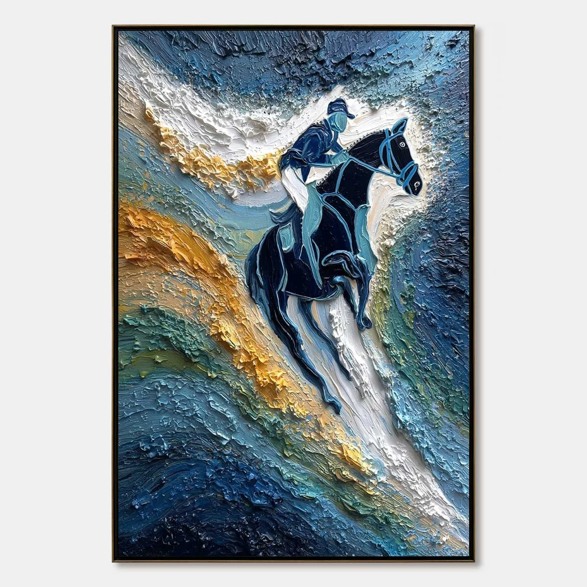 SURGE OF POWER: Textured Impasto Equestrian Horse Sport Oil Painting | hanging in living room, Abstract wall art
