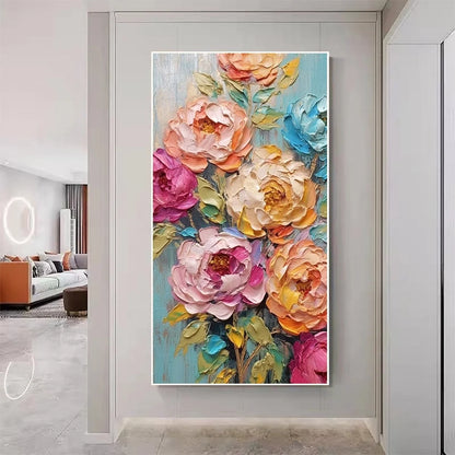 SWEET PEONY RHAPSODY: Textured Impasto Floral Oil Painting | Abstract closeup, raised brushwork detail