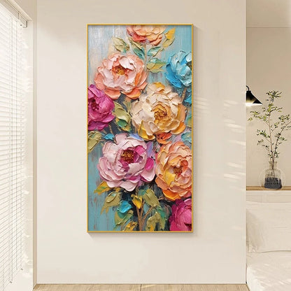 SWEET PEONY RHAPSODY: Textured Impasto Floral Oil Painting | Abstract mood, soft natural light studio shot