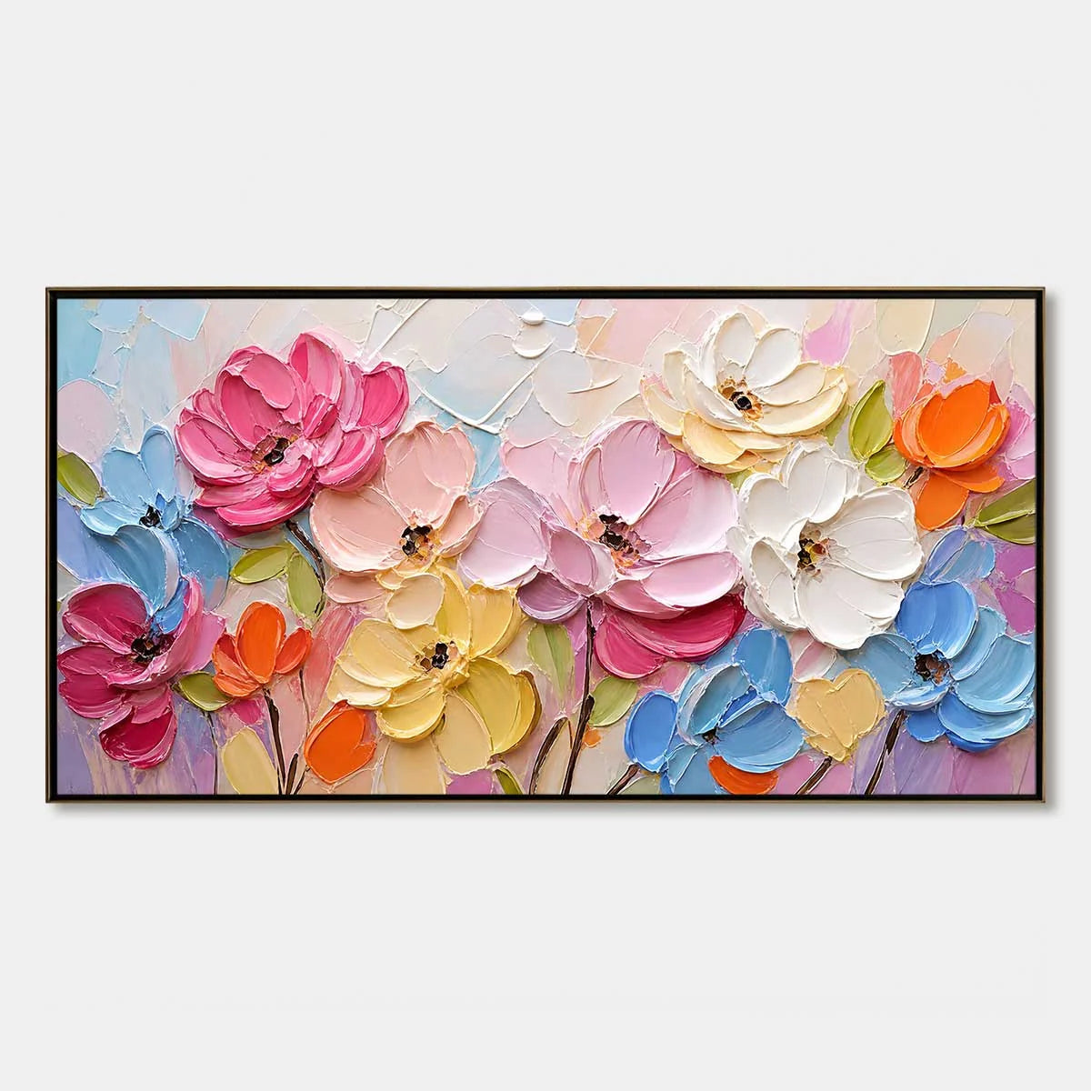 SYMPHONY IN BLOOM: Colorful Impasto Floral Palette Knife Painting | hanging in living room, Abstract wall art