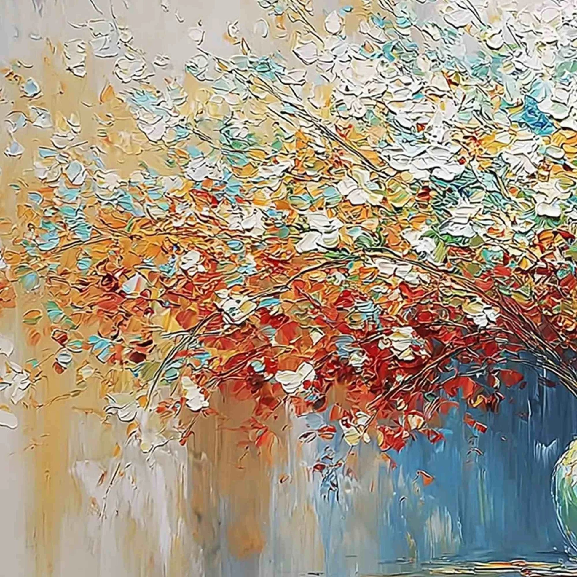 SYMPHONY IN BLOOM: Vibrant Textured Palette Knife Floral Painting | rectangular format, hand-painted canvas edge