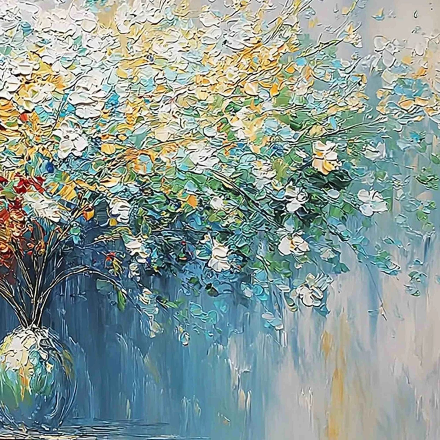 SYMPHONY IN BLOOM: Vibrant Textured Palette Knife Floral Painting | rolled canvas, ready for custom framing