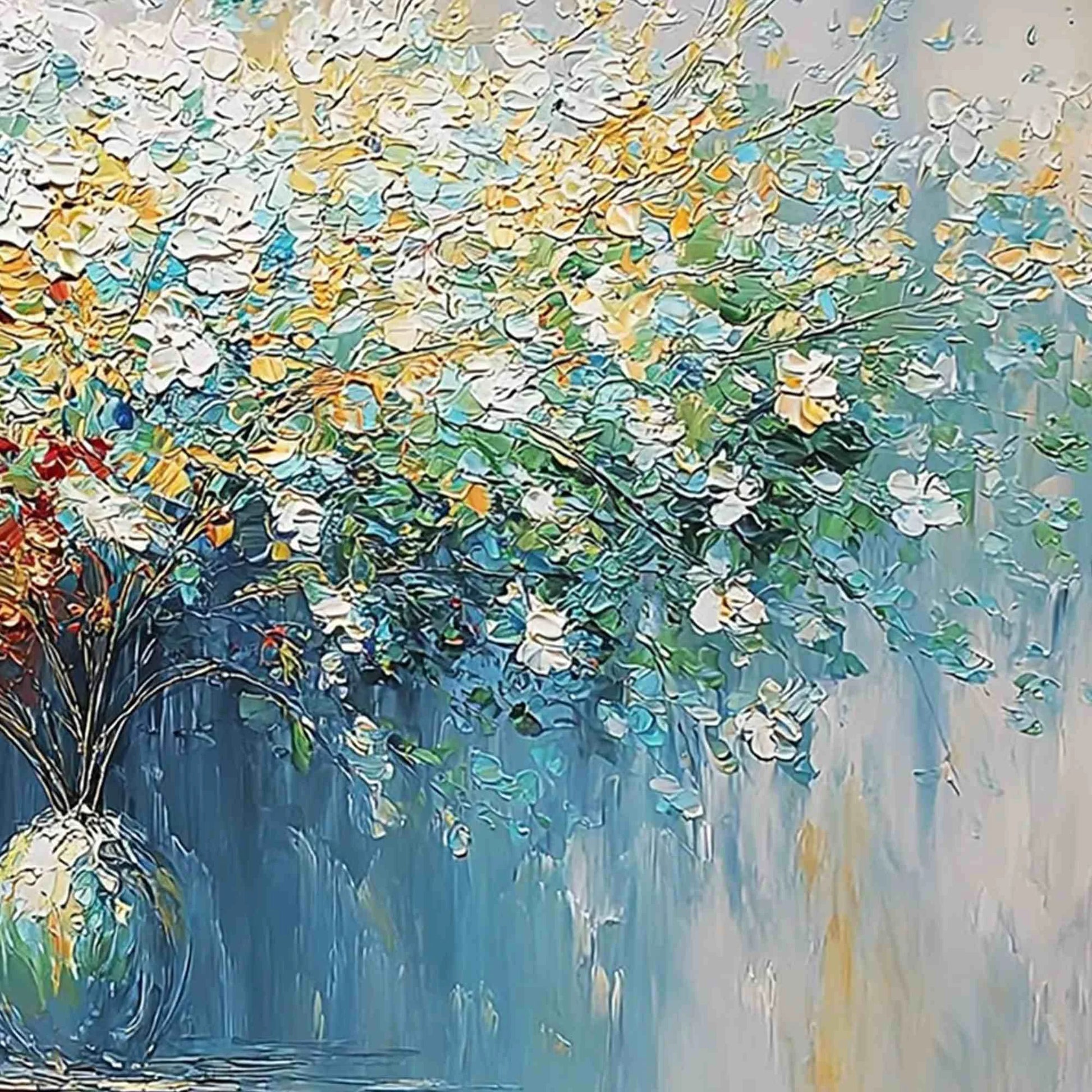 SYMPHONY IN BLOOM: Vibrant Textured Palette Knife Floral Painting | rolled canvas, ready for custom framing