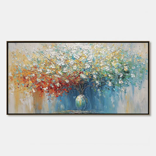 SYMPHONY IN BLOOM: Vibrant Textured Palette Knife Floral Painting | hanging in living room, Abstract wall art