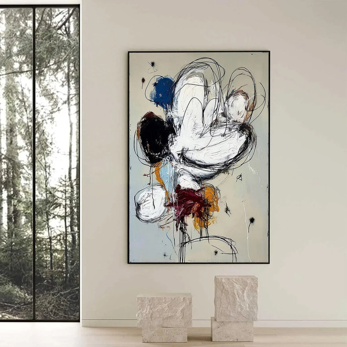 SYNCOPATION: Large Vertical Abstract Painting with Dynamic Lines | Abstract closeup, raised brushwork detail