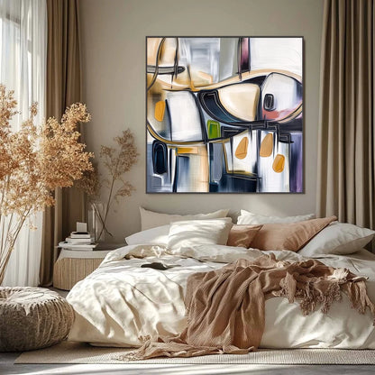 SYNCOPATION: Modern Abstract Square Painting with Textured Accents | Abstract closeup, raised brushwork detail