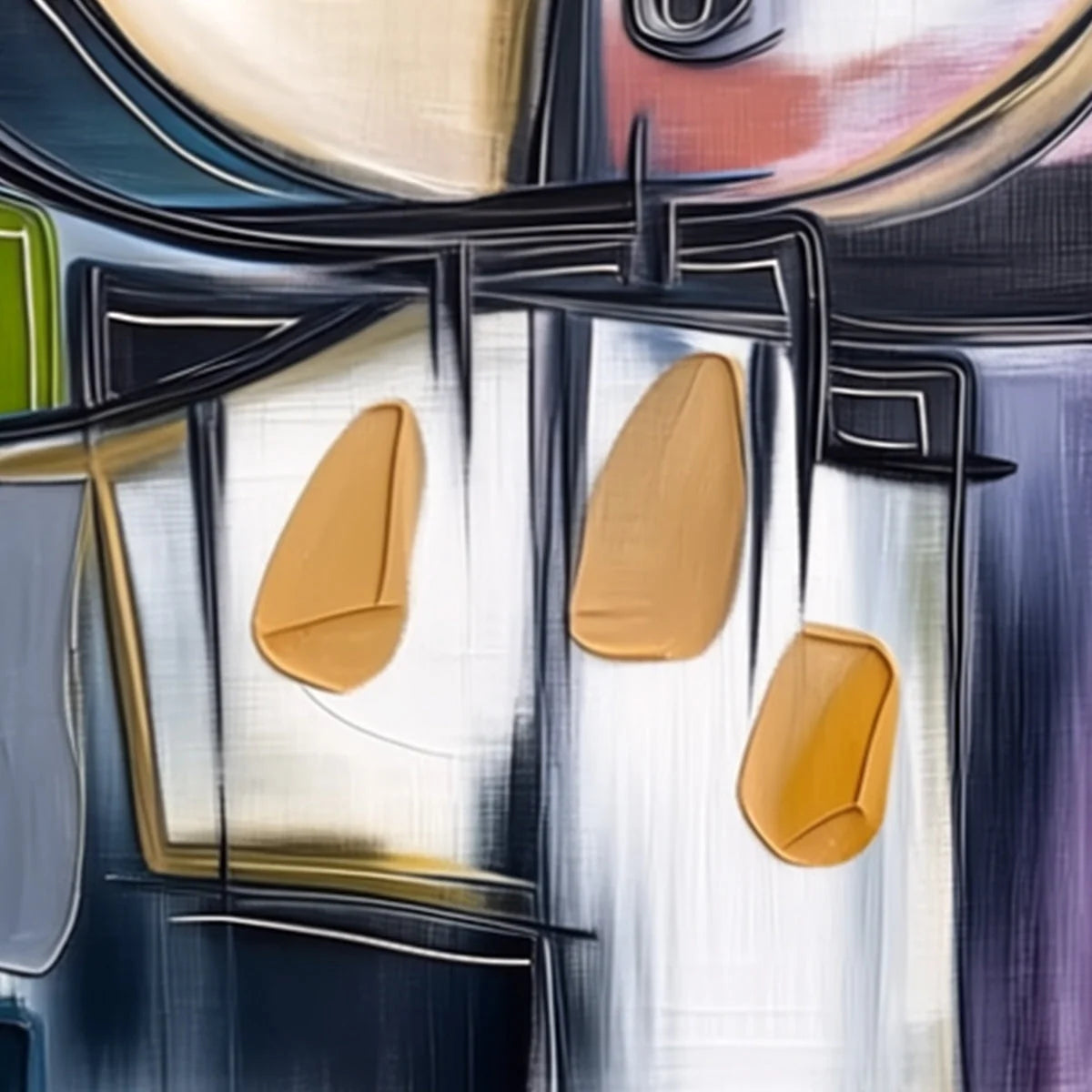 SYNCOPATION: Modern Abstract Square Painting with Textured Accents | rectangular format, hand-painted canvas edge