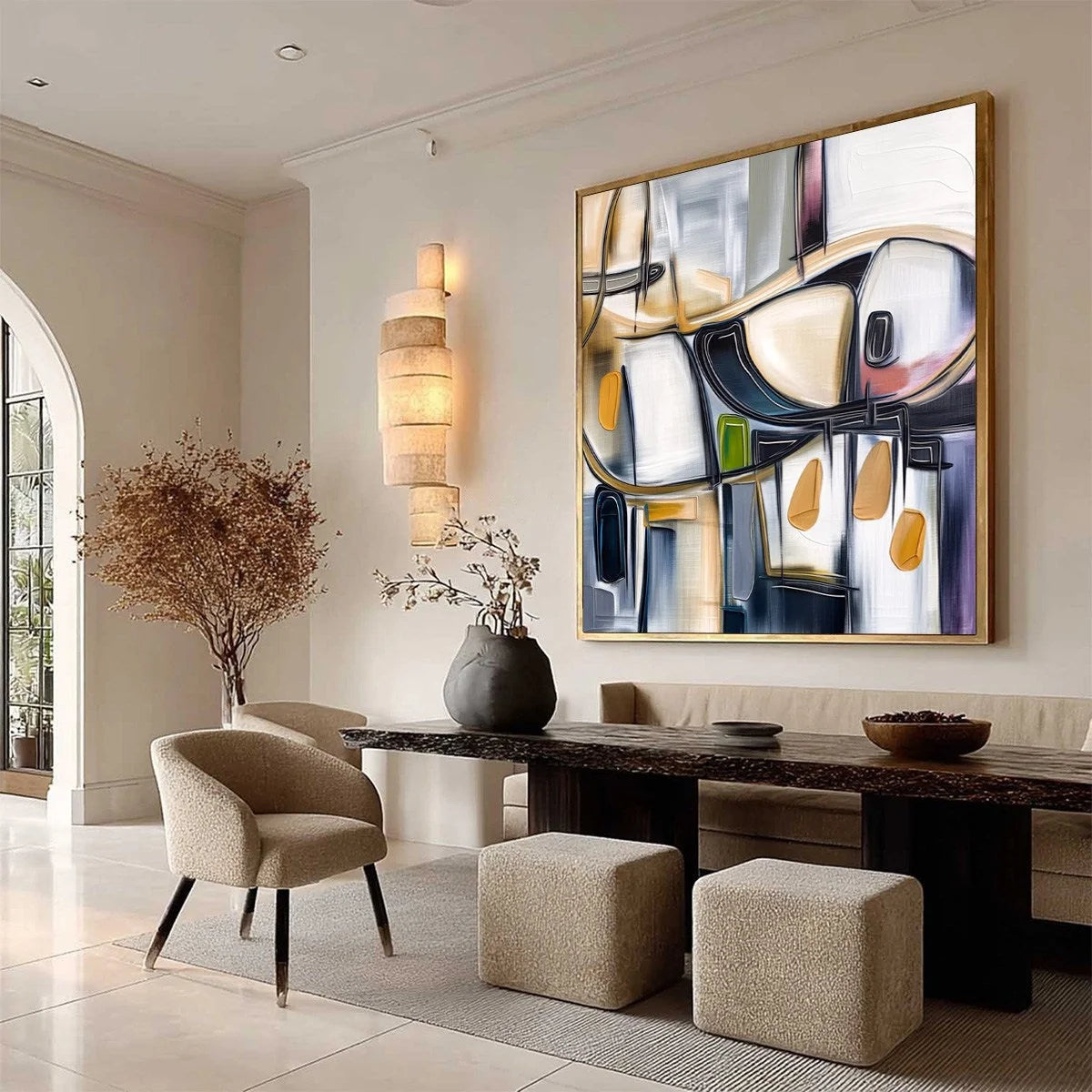 SYNCOPATION: Modern Abstract Square Painting with Textured Accents | multi-color palette, original oil on stretched canvas art