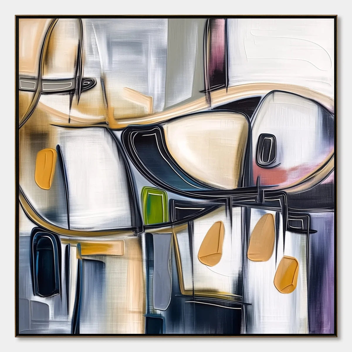 SYNCOPATION: Modern Abstract Square Painting with Textured Accents | hanging in living room, Abstract wall art