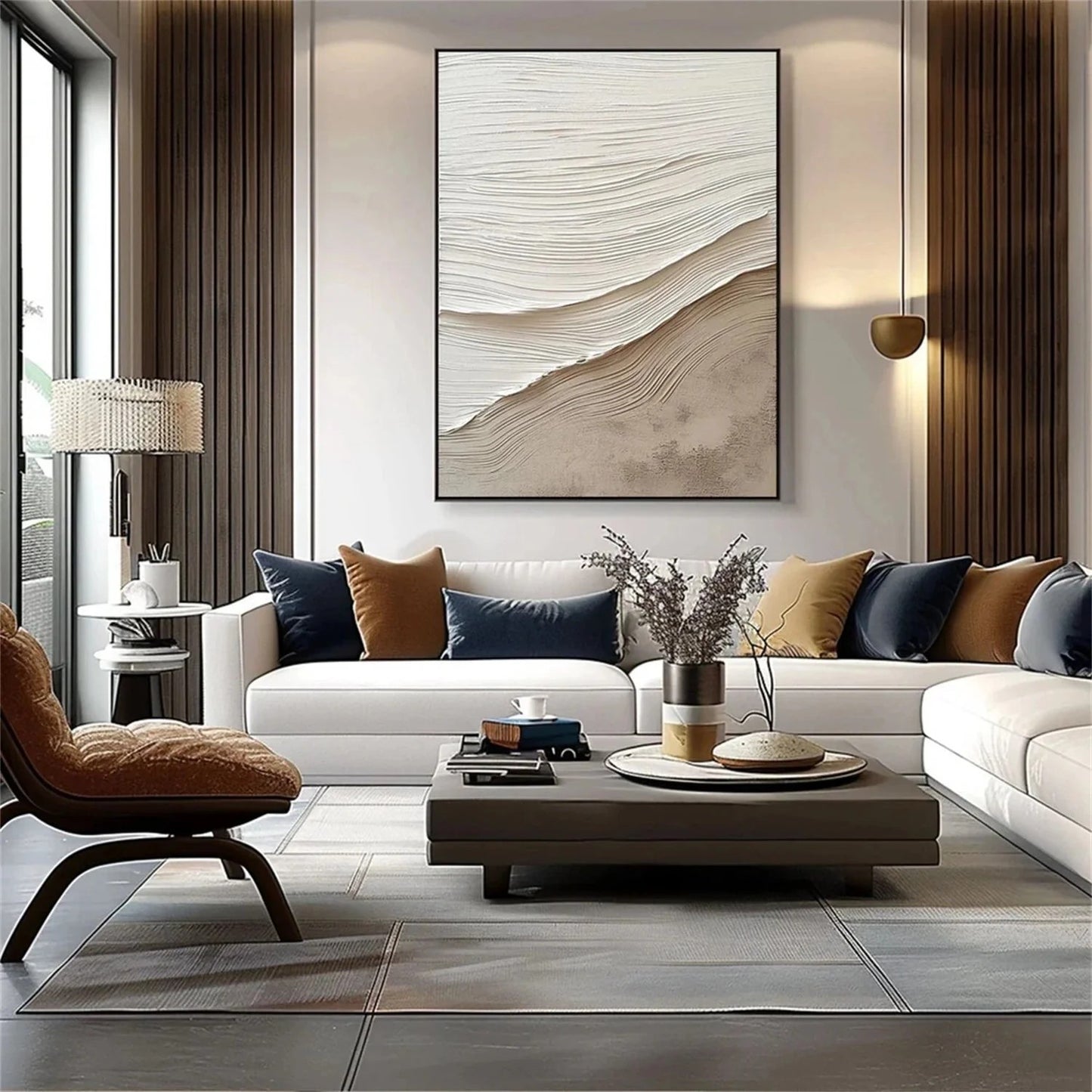 Tactile Neutral Wall Art – Earthy Textured Minimalism styled in a refined neutral room setting to show wall scale, calm proportion, and interior decor mood.
