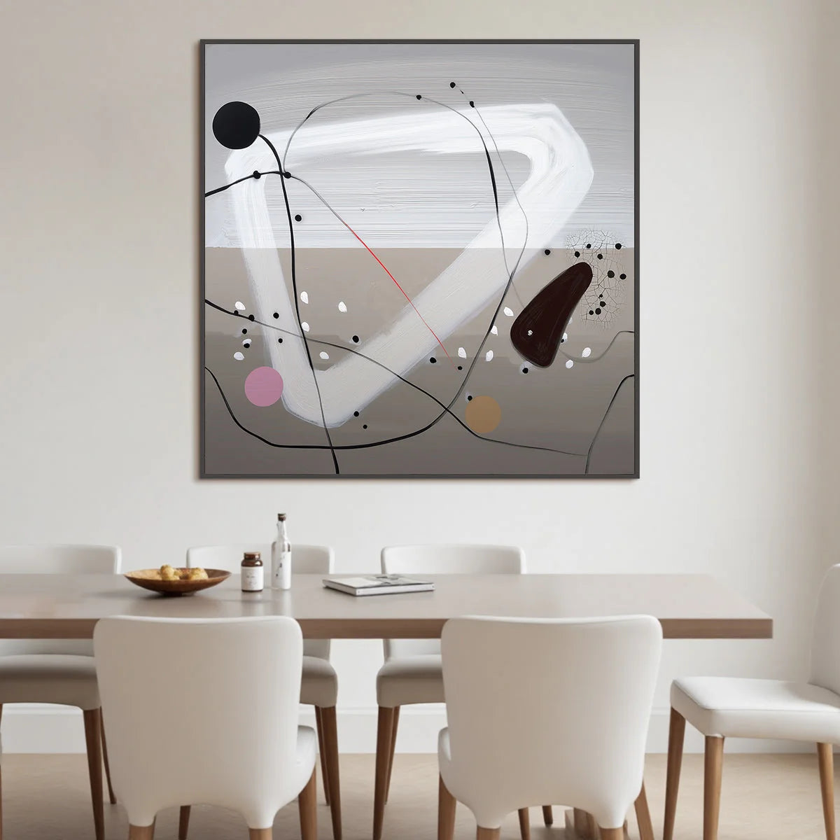 TAUPE TRIPTYCH: Minimalist Abstract Oil Painting | Minimalist mood, soft natural light studio shot
