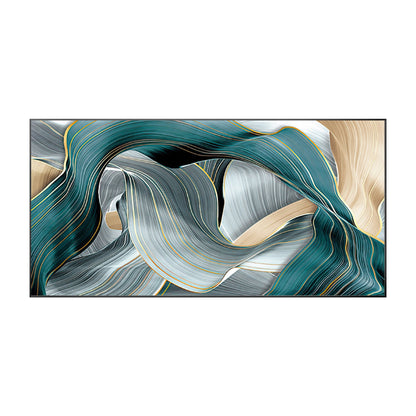 Teal and Gold Abstract Canvas Wall Art, Extra Large Modern Turquoise & Gray Flui #10