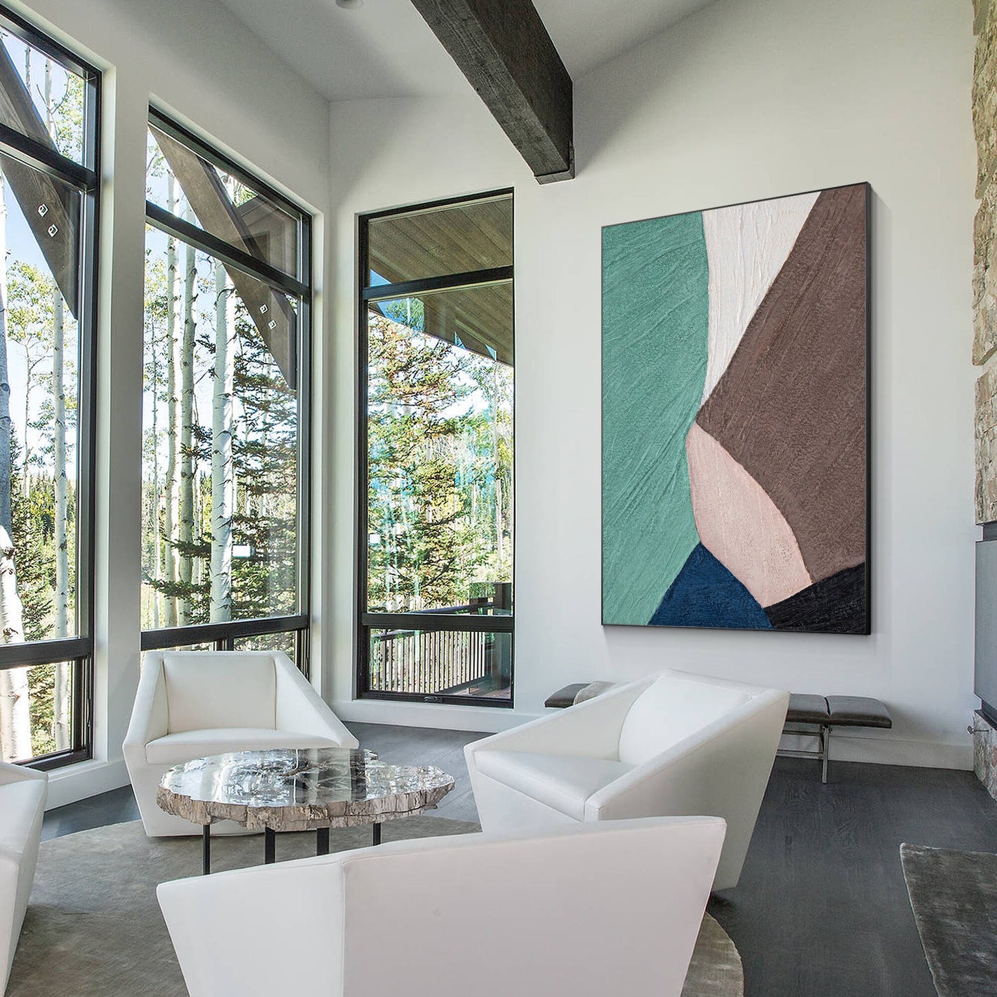 Teal Brown Abstract Painting: Textured Minimalist Wall Art #2
