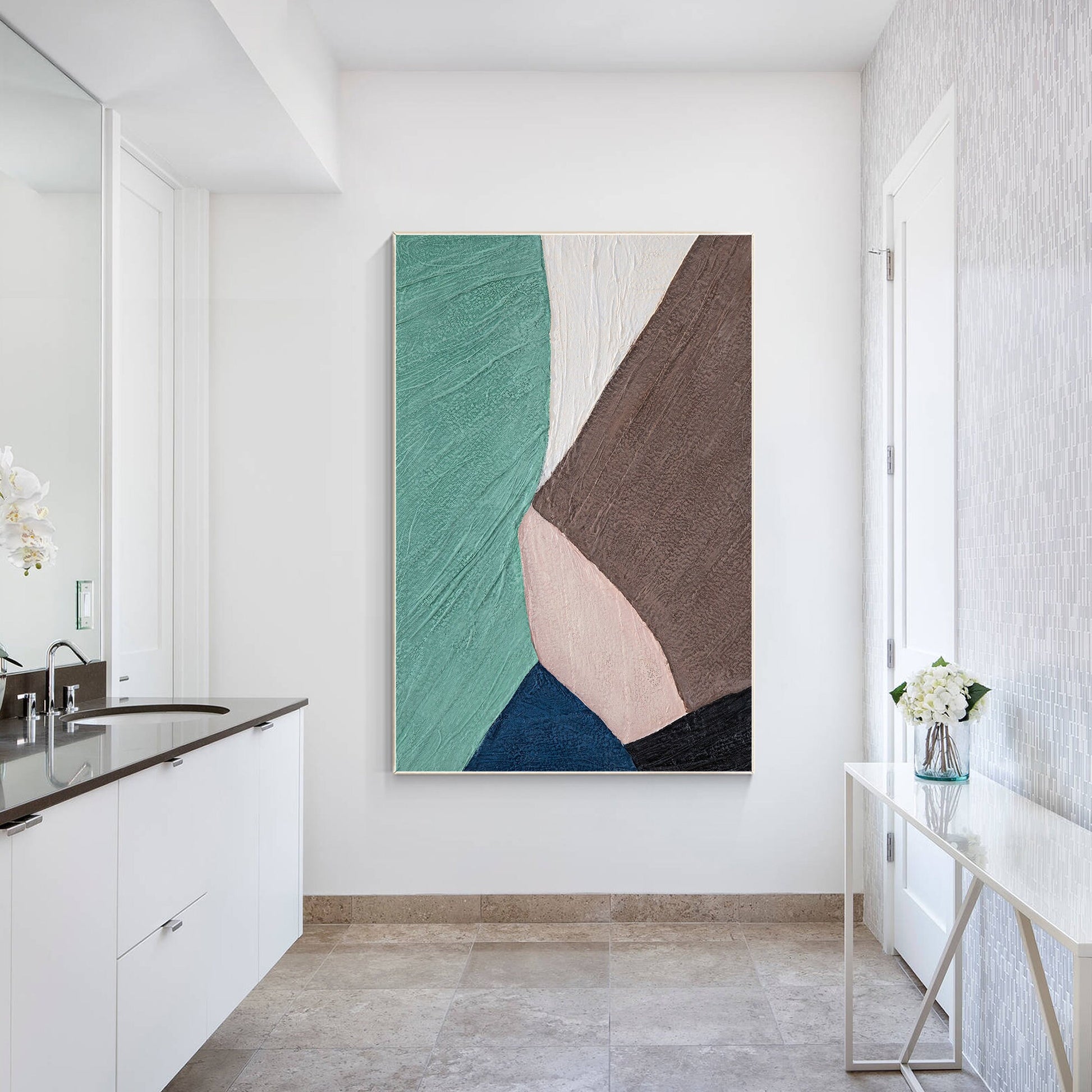 Teal Brown Abstract Painting: Textured Minimalist Wall Art #4