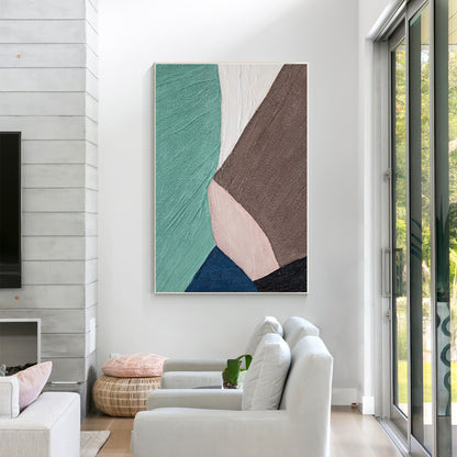 Teal Brown Abstract Painting: Textured Minimalist Wall Art #5