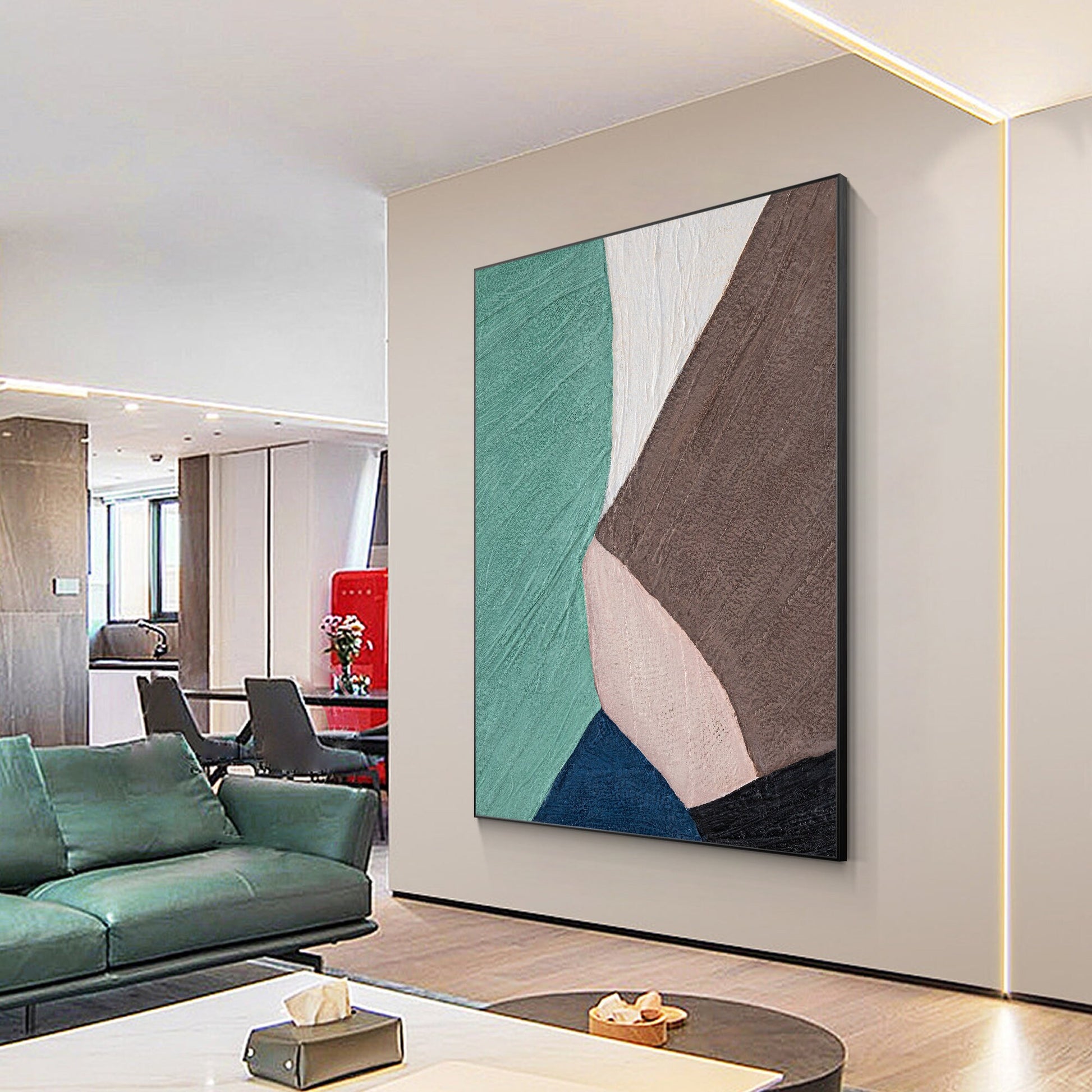 Teal Brown Abstract Painting: Textured Minimalist Wall Art #6
