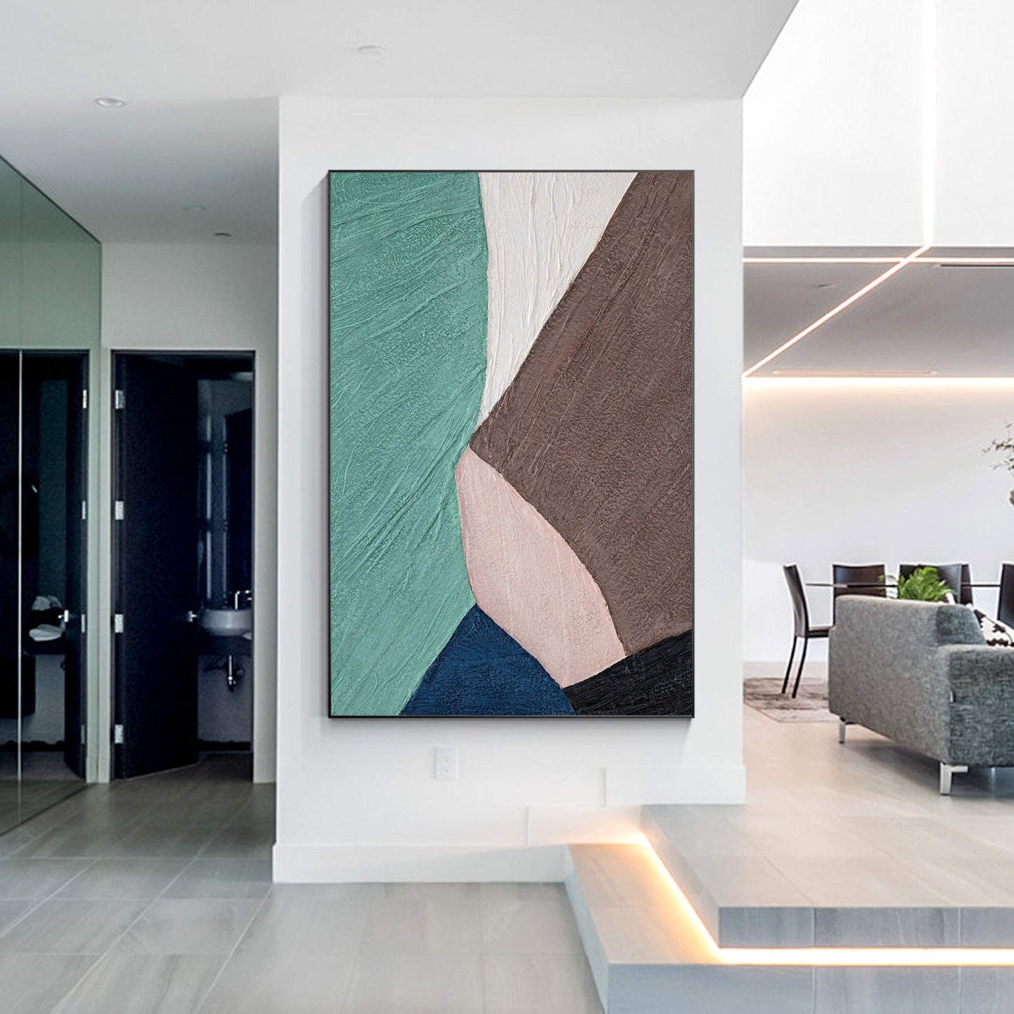 Teal Brown Abstract Painting: Textured Minimalist Wall Art #1