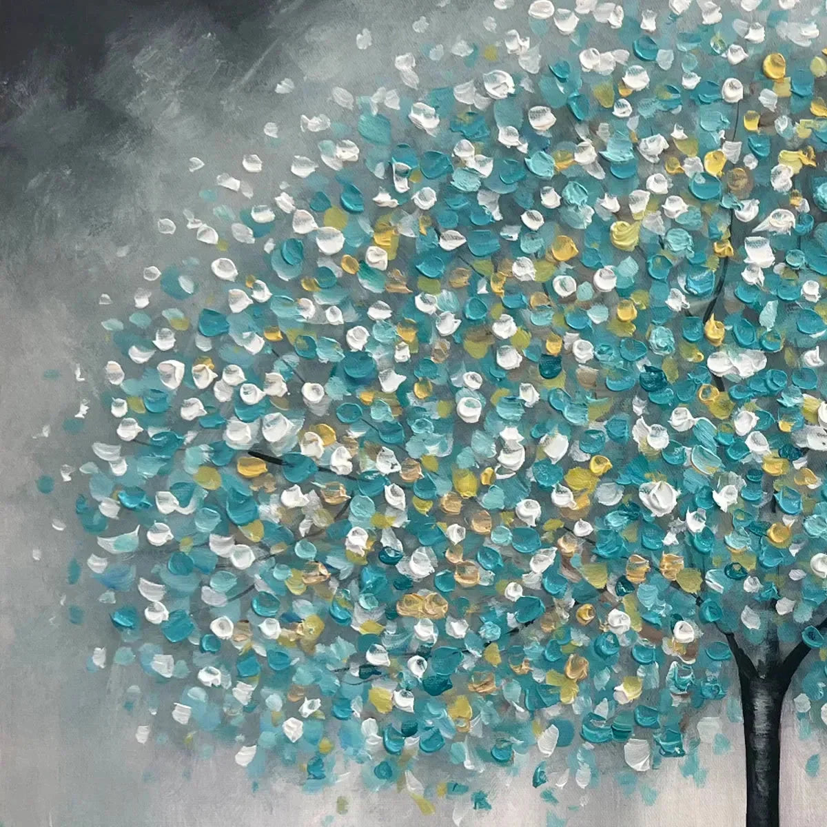 TEAL DREAM: Textured Tree Painting in Teal and Grey, Horizontal Canvas, Modern Wall Art | rectangular format, hand-painted canvas edge