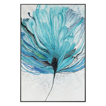 Teal Flower Abstract Painting on Canvas: Oversize Framed Wall Art #9