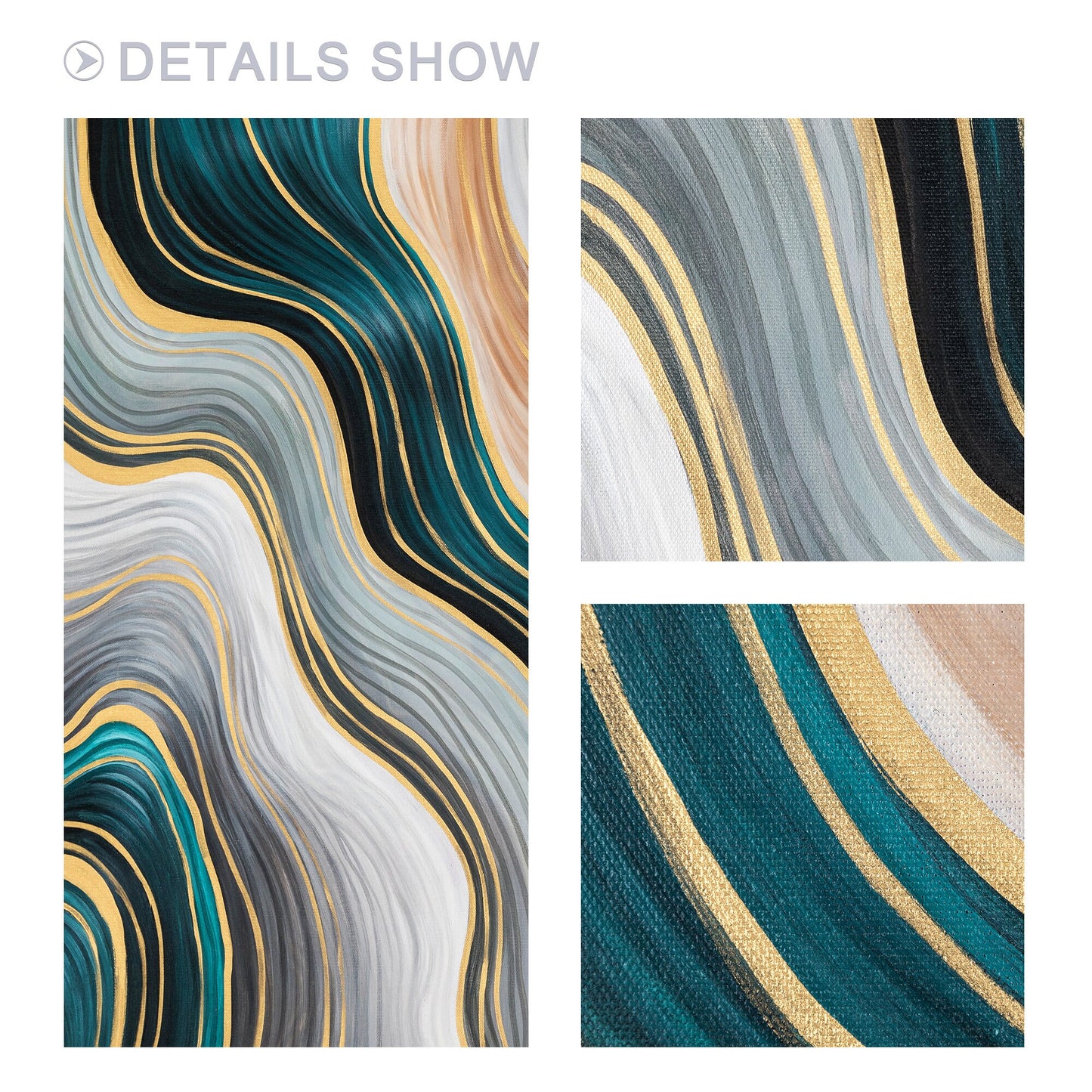 Teal Gold Abstract Painting: Luxury Ribbon Wall Art #2