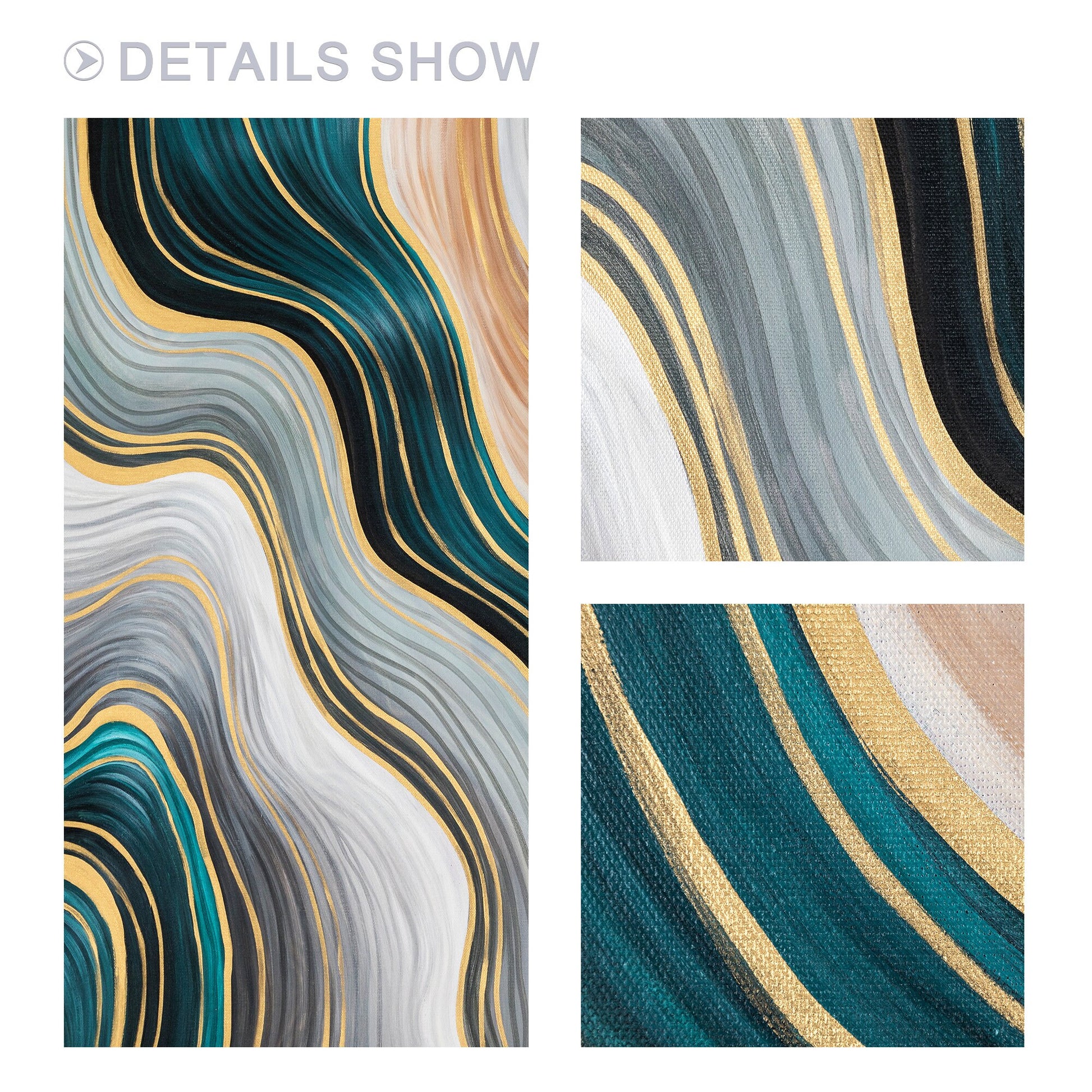 Teal Gold Abstract Painting: Luxury Ribbon Wall Art #2