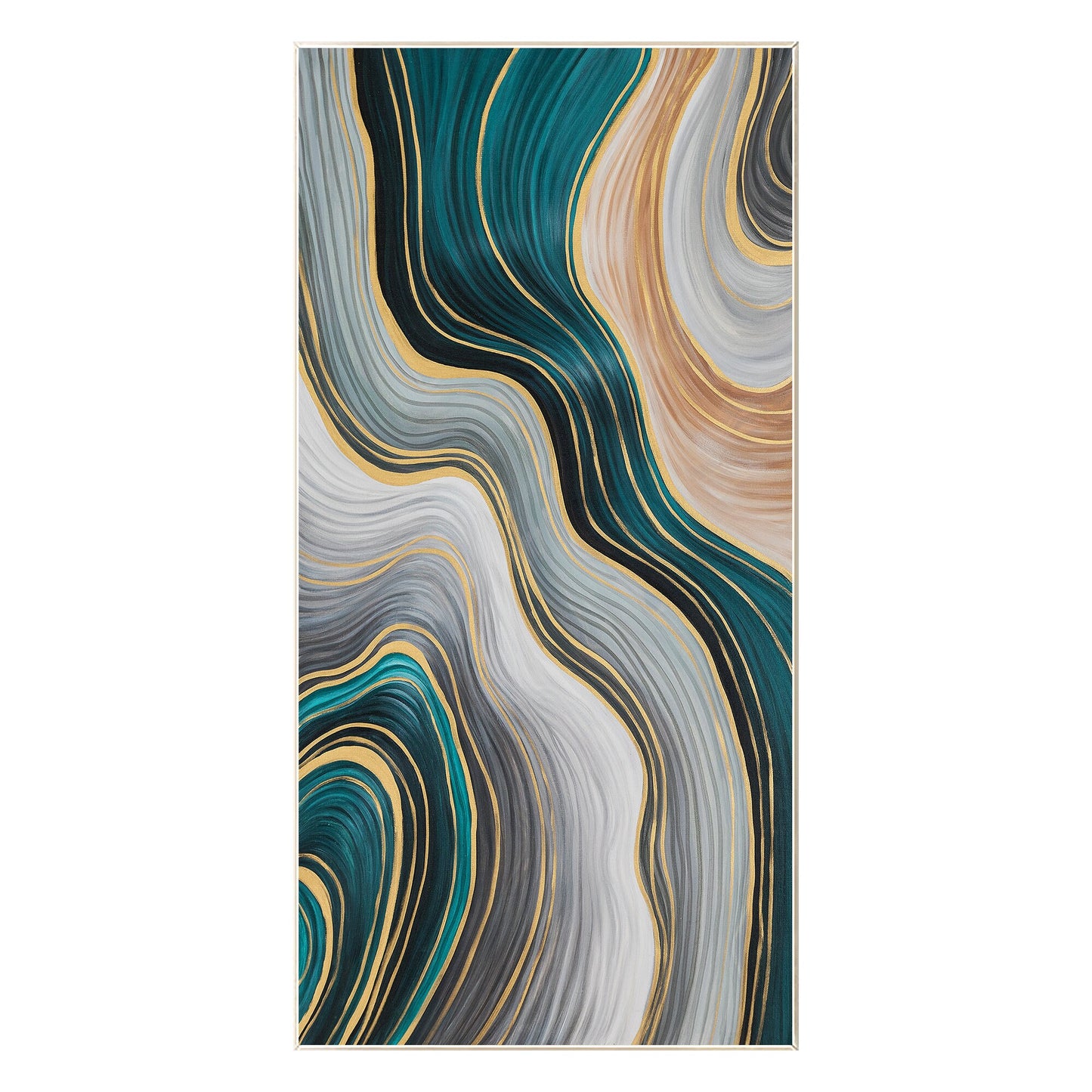Teal Gold Abstract Painting: Luxury Ribbon Wall Art #9