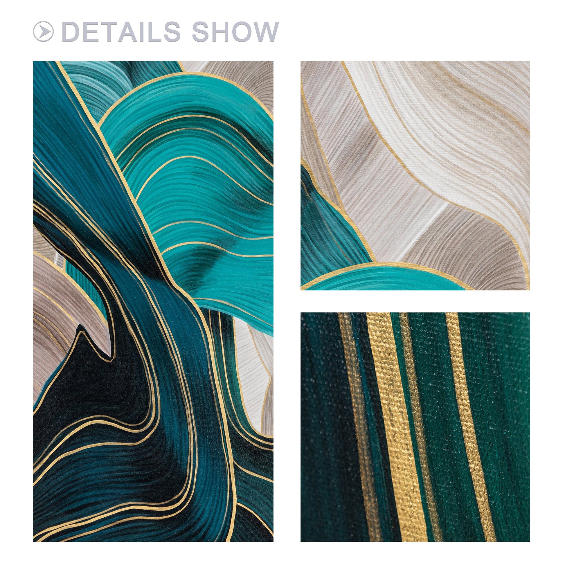 Teal Gold Abstract Painting: Turquoise Ribbon Canvas Wall Art #3