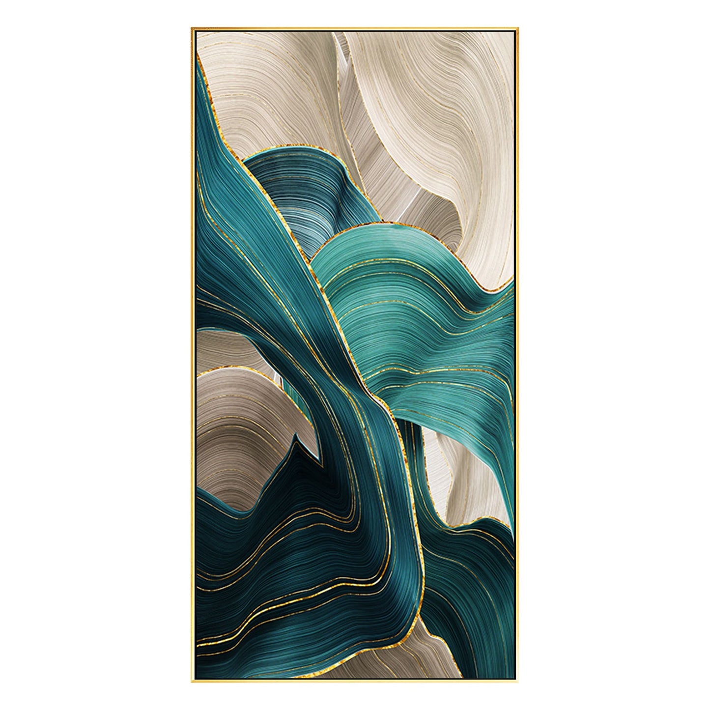 Teal Gold Abstract Painting: Turquoise Ribbon Canvas Wall Art #8