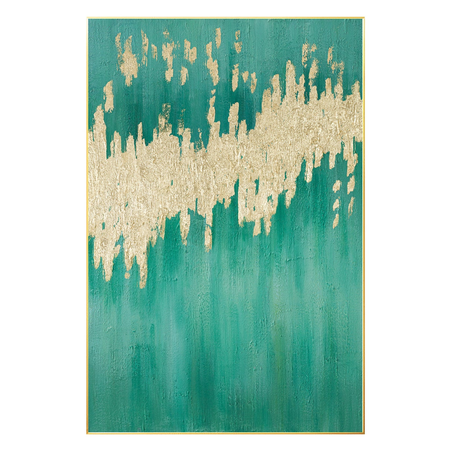 Teal Gold Foil Painting on Canvas: Large Modern Abstract Wall Art #8