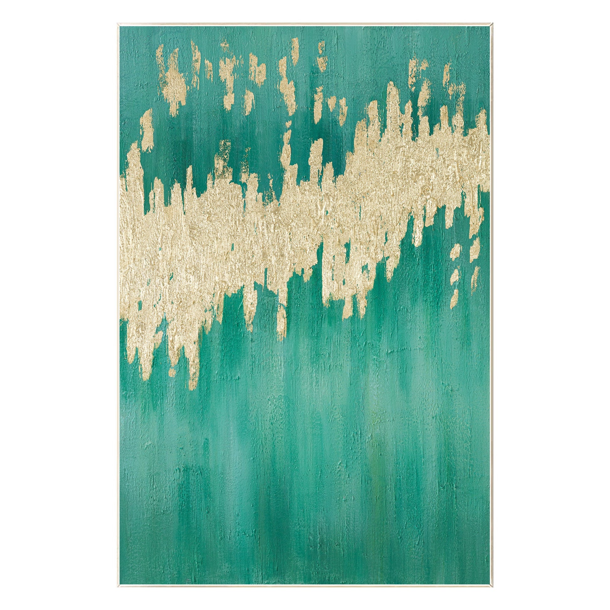 Teal Gold Foil Painting on Canvas: Large Modern Abstract Wall Art #9