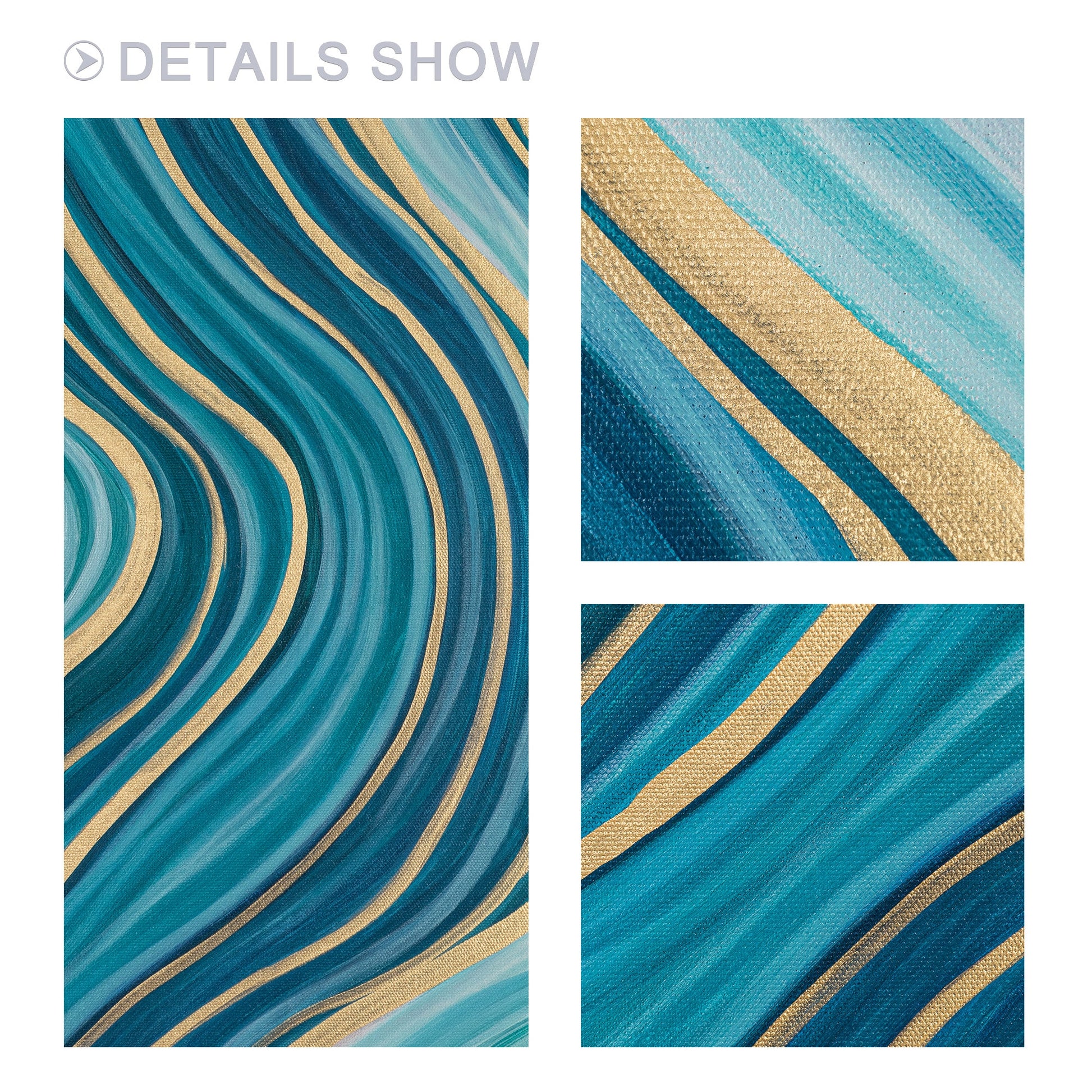 Teal Gold Line Abstract Pour Painting: Extra Large Vertical Canvas Art #3