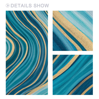 Teal Gold Line Abstract Pour Painting: Extra Large Vertical Canvas Art #3
