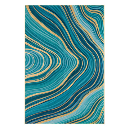Teal Gold Line Abstract Pour Painting: Extra Large Vertical Canvas Art #9