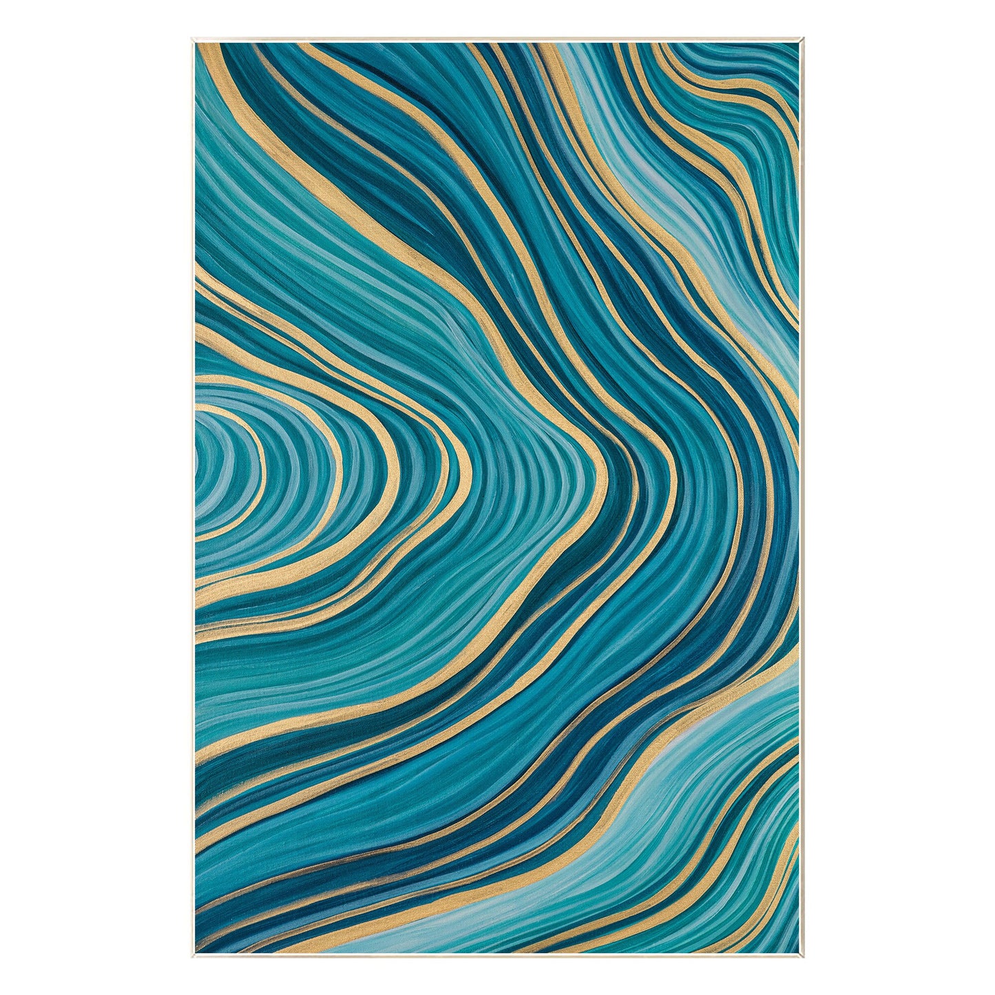 Teal Gold Line Abstract Pour Painting: Extra Large Vertical Canvas Art #10