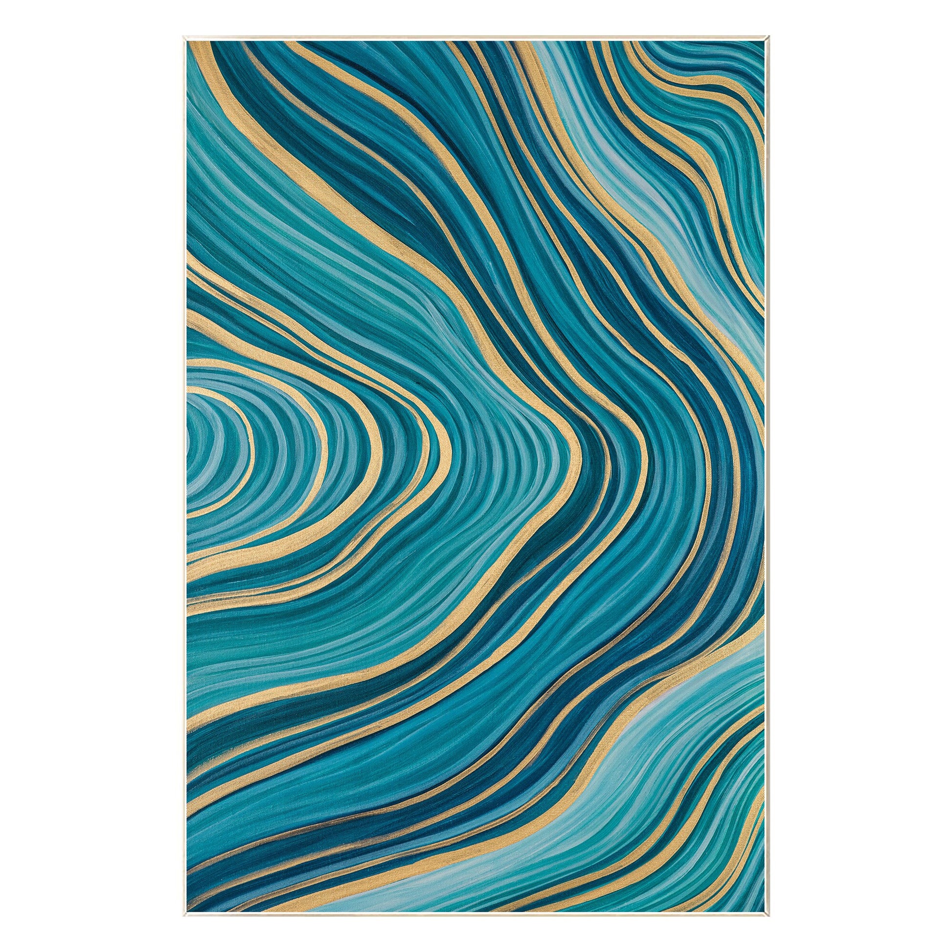 Teal Gold Line Abstract Pour Painting: Extra Large Vertical Canvas Art #10