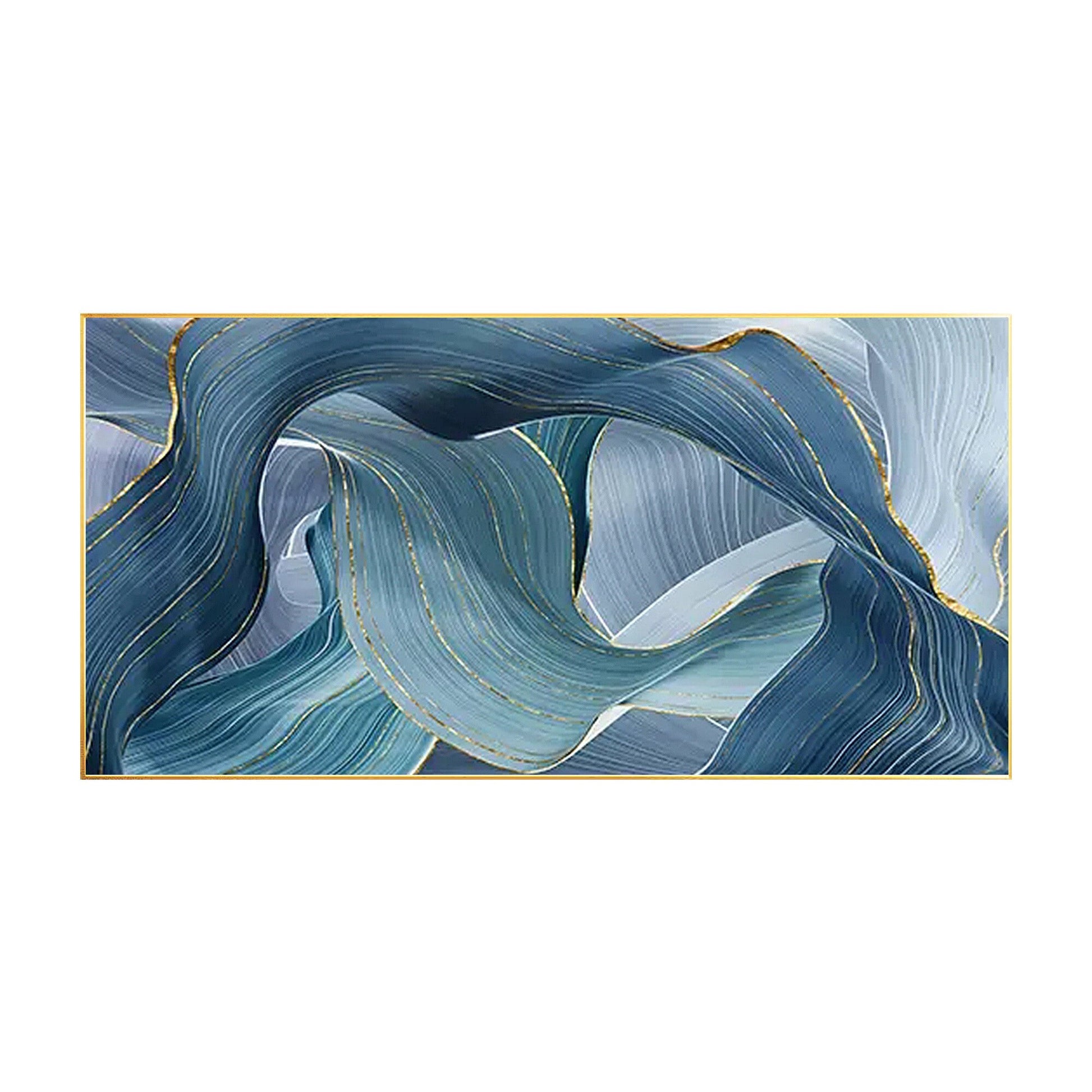 Teal Gold Ribbon Painting: Luxury Abstract Framed Wall Art #7
