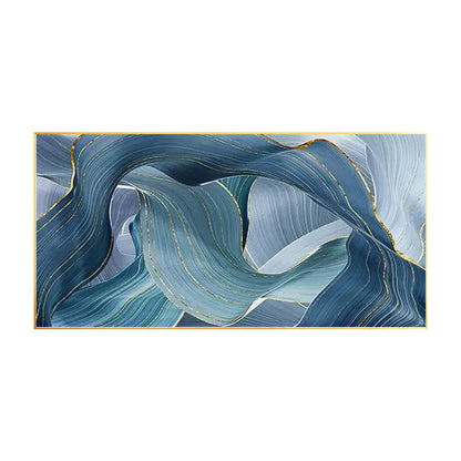 Teal Gold Ribbon Painting: Luxury Abstract Framed Wall Art #7