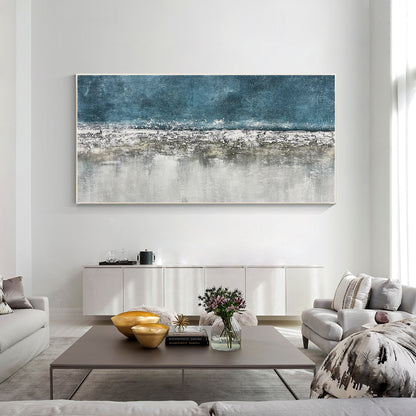 Teal Gray Abstract Painting: Long Horizontal Texture Wall Art #2
