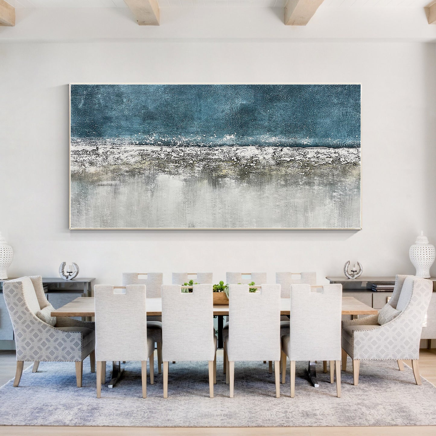 Teal Gray Abstract Painting: Long Horizontal Texture Wall Art #5
