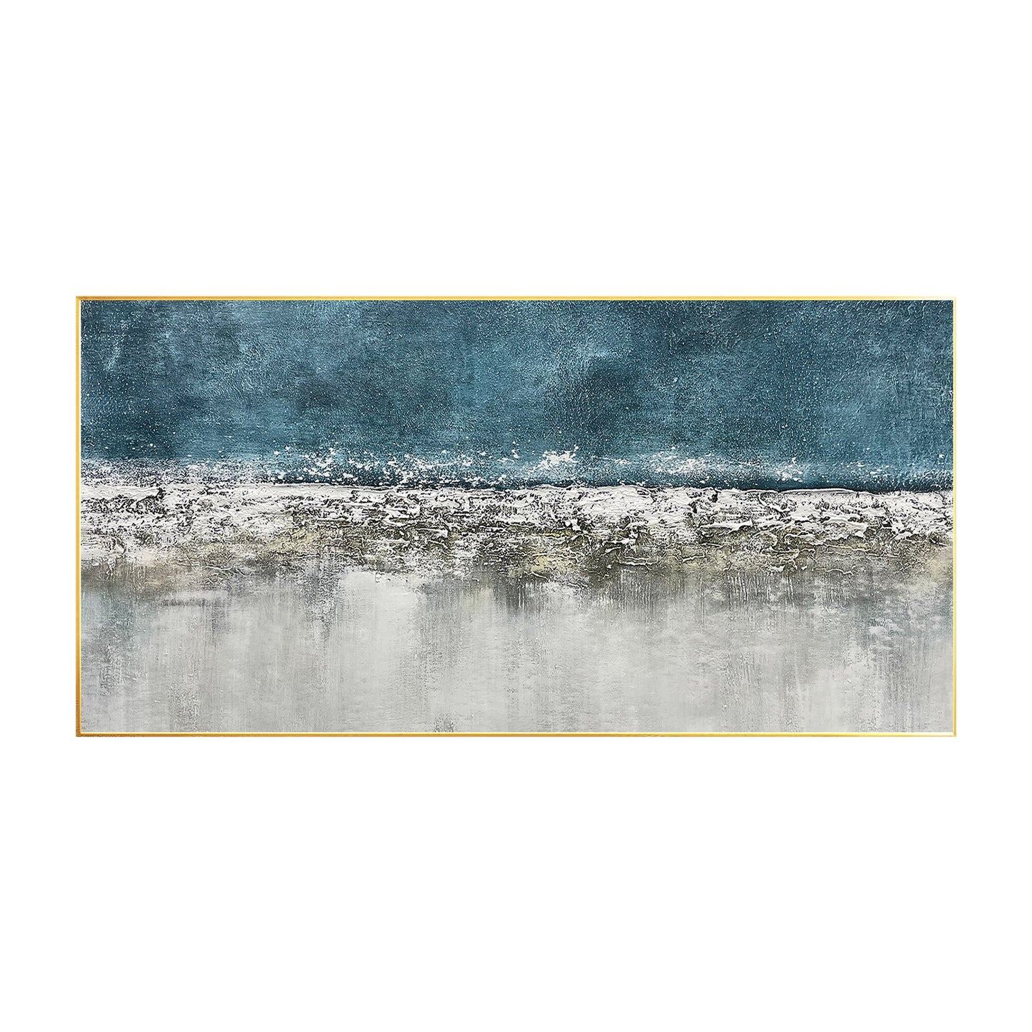 Teal Gray Abstract Painting: Long Horizontal Texture Wall Art #7