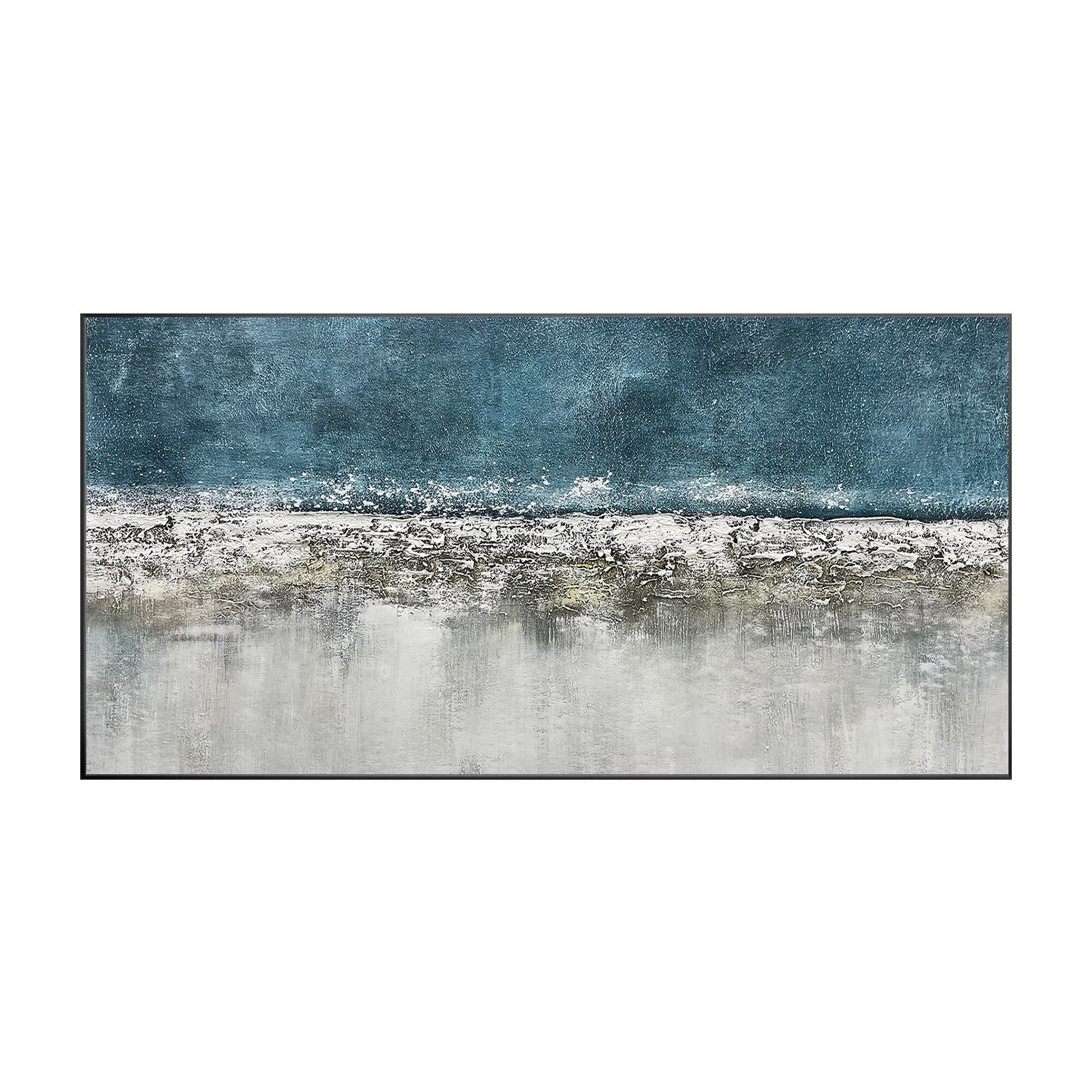 Teal Gray Abstract Painting: Long Horizontal Texture Wall Art #9