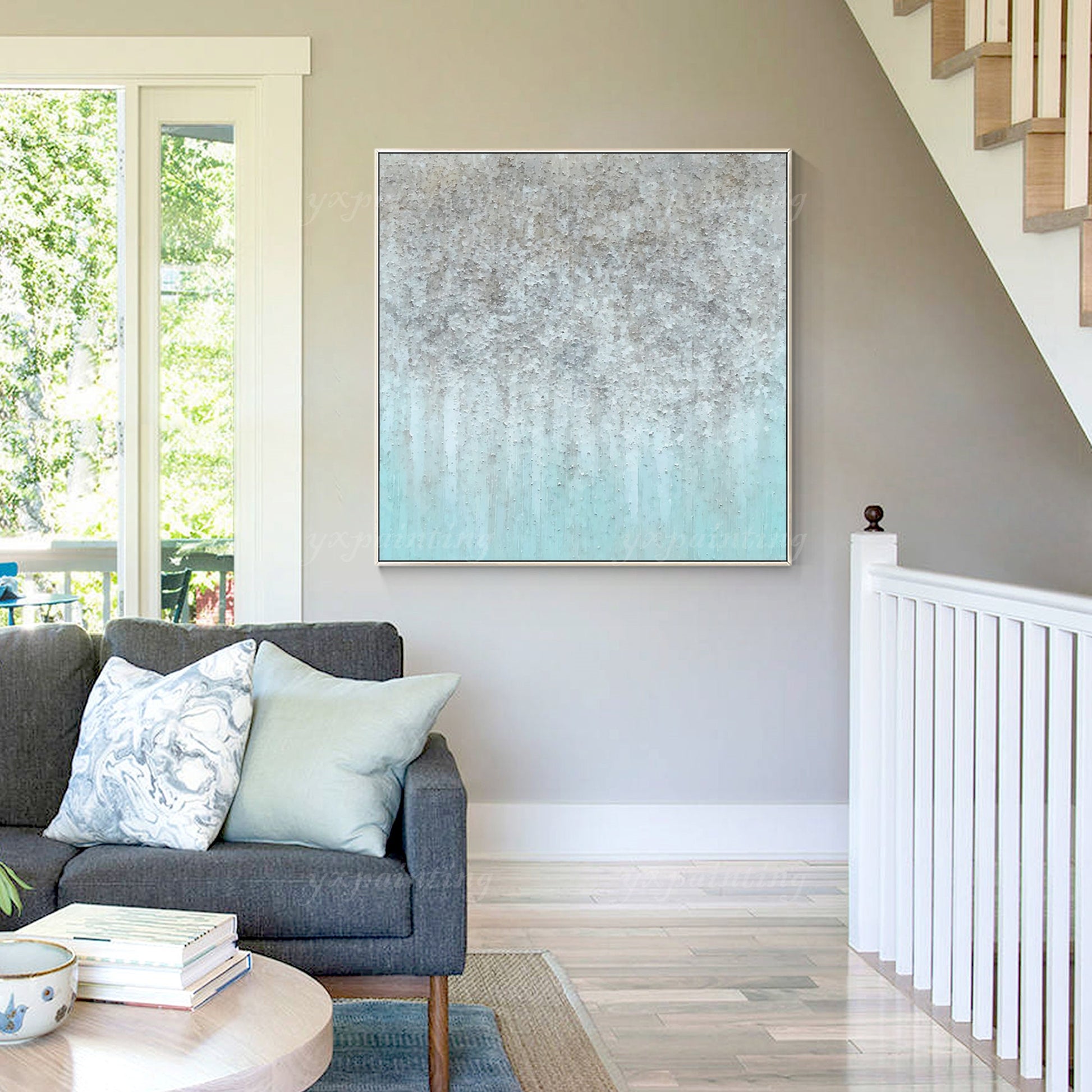 Teal Gray Stone Texture Painting: Minimalist Nordic Wall Art #3