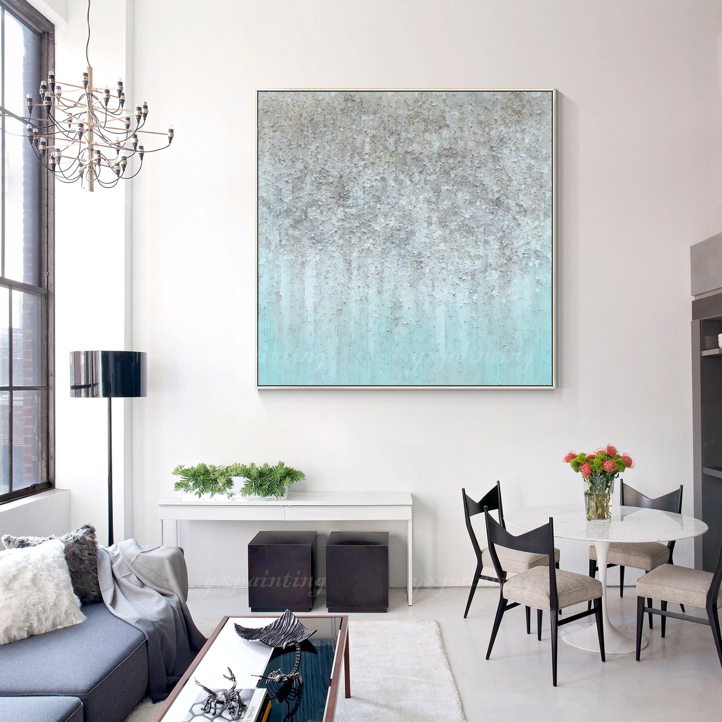 Teal Gray Stone Texture Painting: Minimalist Nordic Wall Art #4