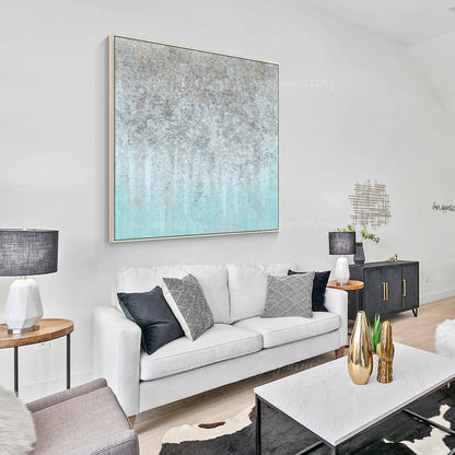 Teal Gray Stone Texture Painting: Minimalist Nordic Wall Art #1