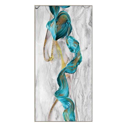 Teal Green Gold Marble Abstract Ribbon Framed Canvas Painting #8